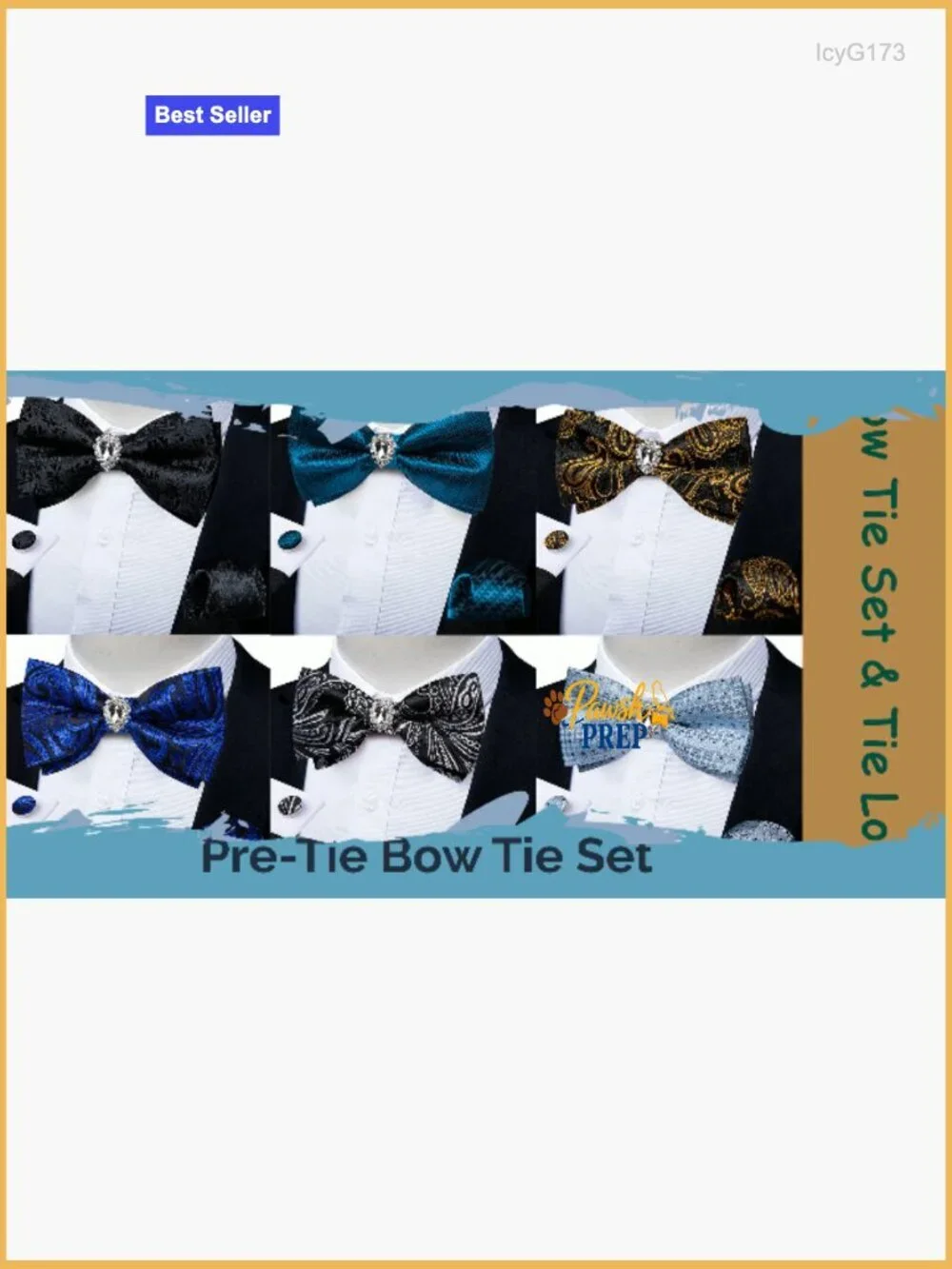 Pre-Tied Bow Tie Set with Pocket Square & Cufflinks - Silk Polyester Blend